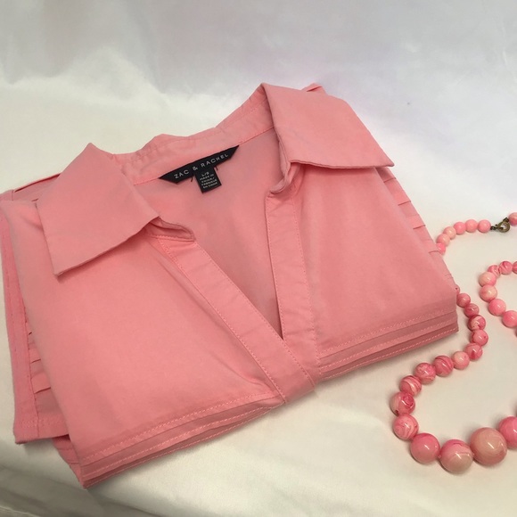 Zac & Rachel Hot pink pleated front blouse button front dress shirt Barbie pink - Picture 2 of 10